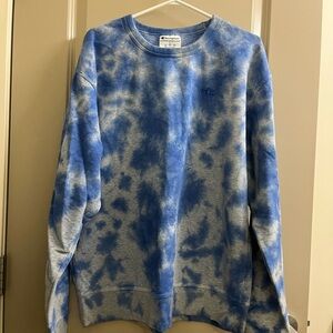 Champion Men's Blue and White Tie-Dye Crewneck Sweater